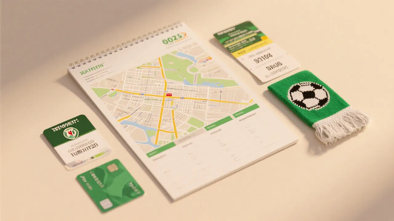 世界杯决赛赛程规划元素：日历、城市地图、球票与交通路线的静物构图